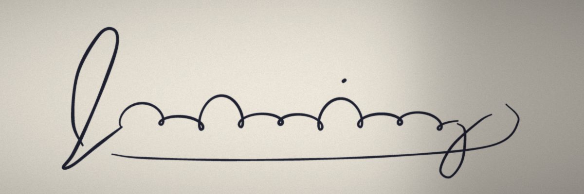 The same signature photographed on warm paper with a shadow over the right end